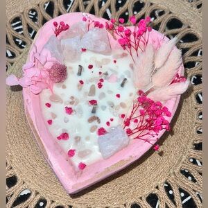 Pink Heart-Shaped Floral Candle